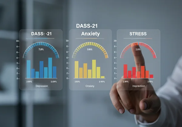 DASS-21 scores being interpreted on a digital interface