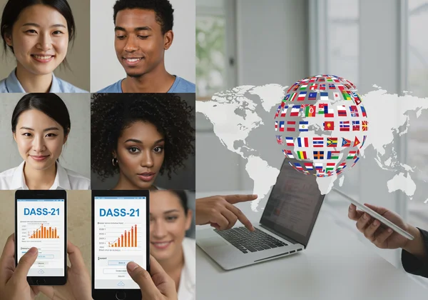 Diverse users accessing DASS-21 tool in different languages.