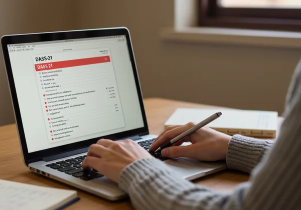 A student confidentially taking the DASS-21 self-assessment