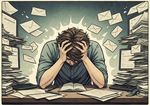 A person showing signs of work-related emotional exhaustion.