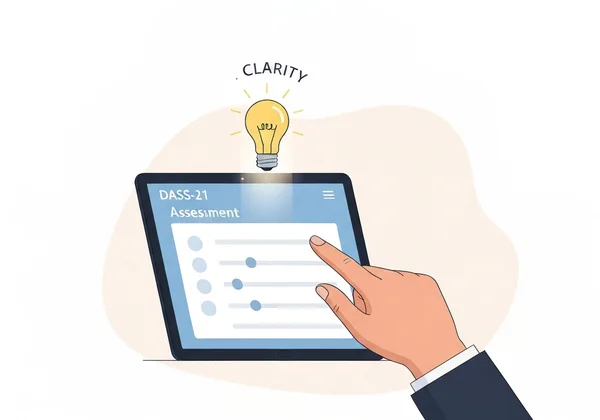 A person taking a DASS-21 assessment on a digital device.