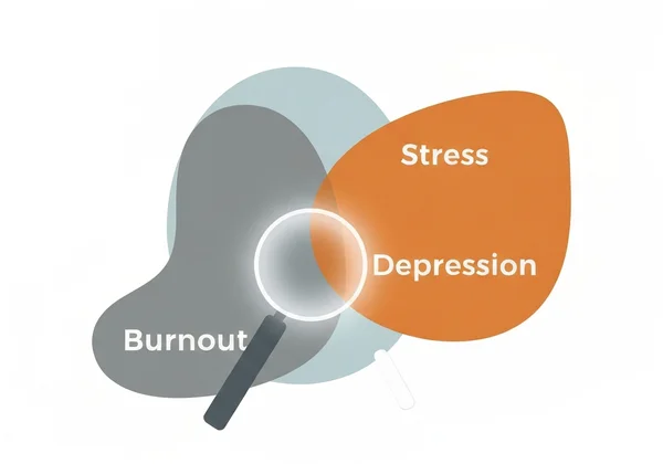 An illustration of distinguishing between burnout, stress, depression.