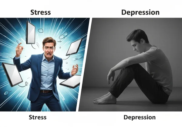 A visual contrast between chronic stress and depression symptoms.