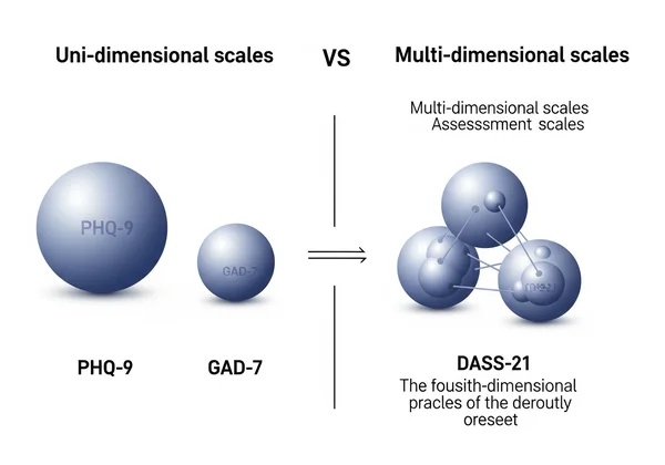 Visual comparison of uni-dimensional and multi-dimensional scales.