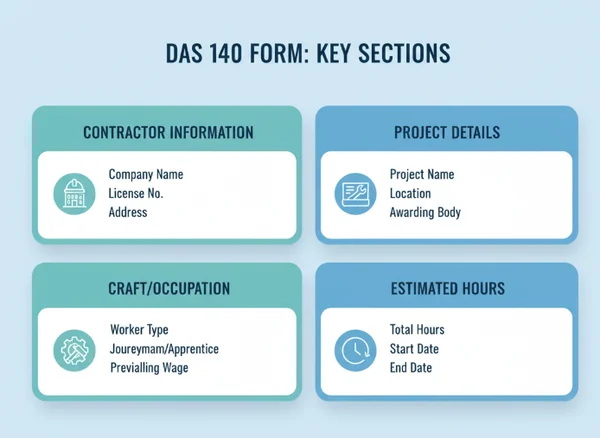 DAS 140 form key sections breakdown