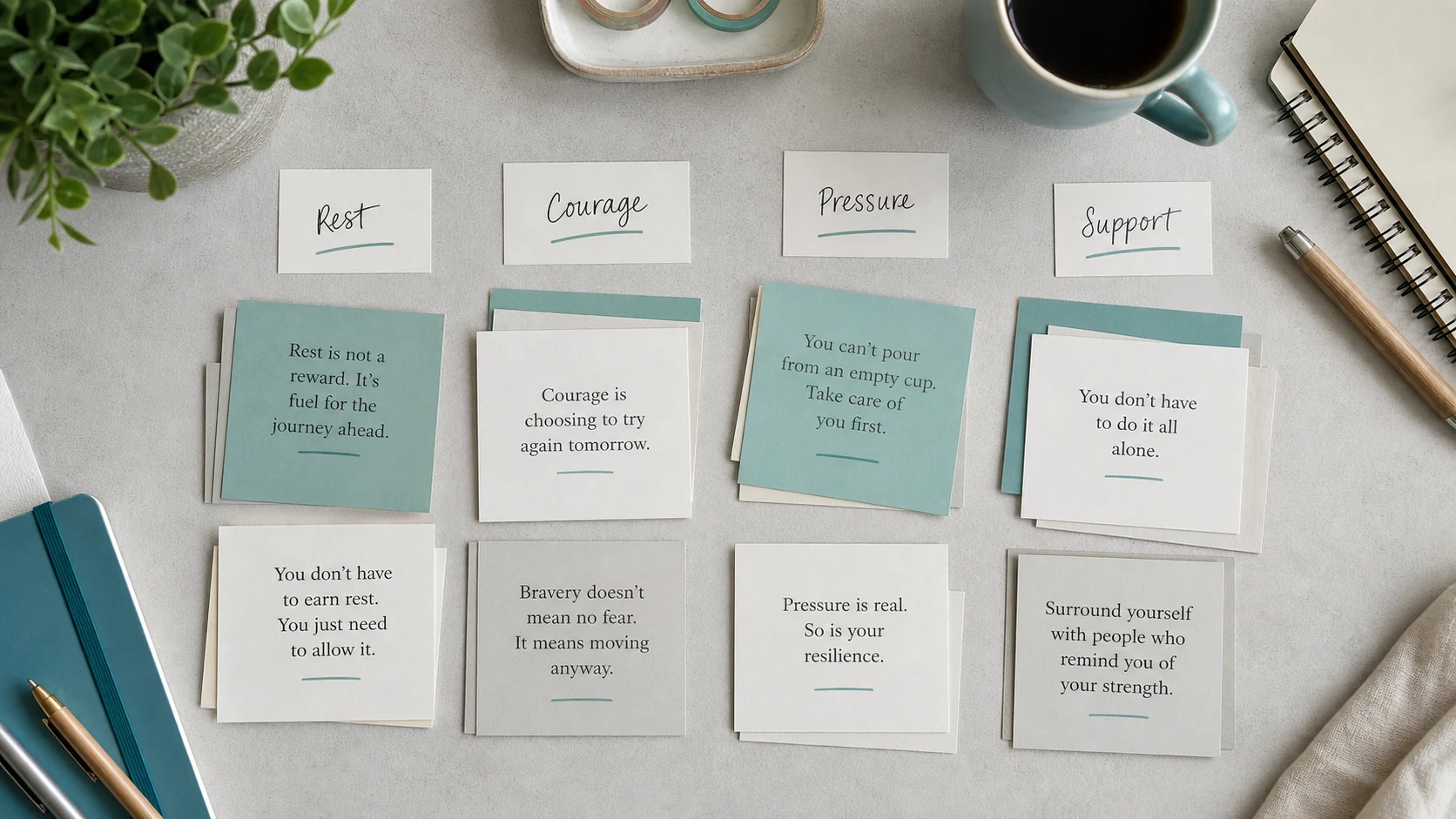 Calm quote sorting workspace