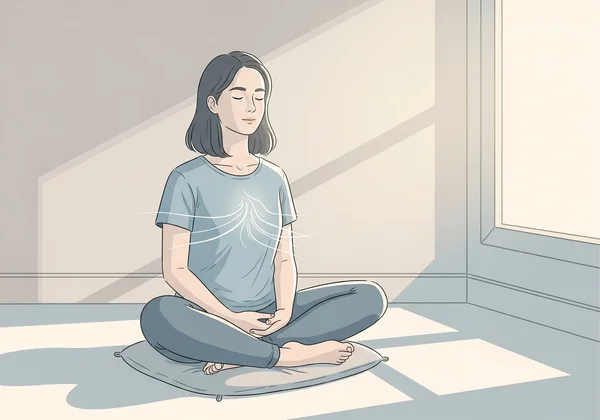Person practicing mindfulness meditation and deep breathing
